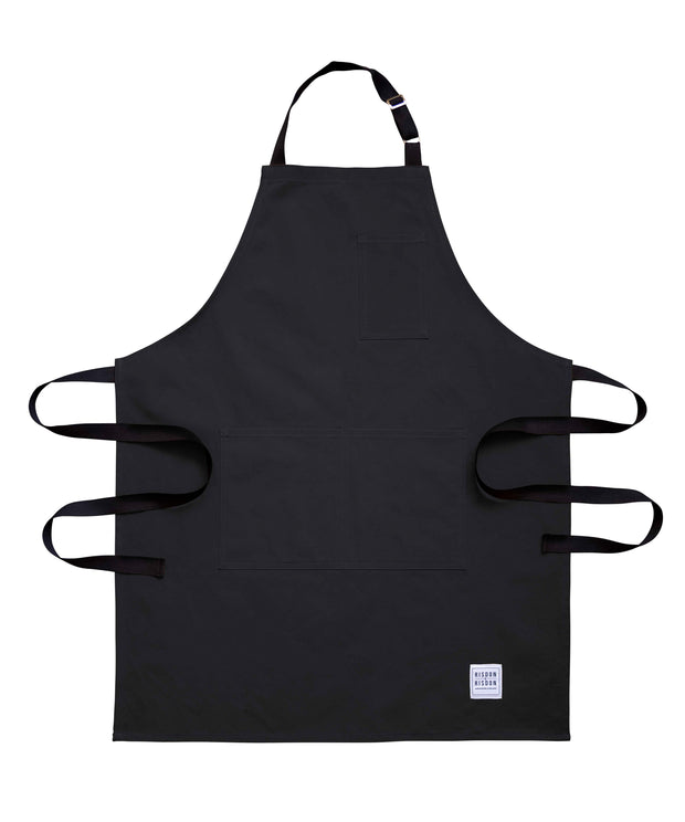 Handcrafted black canvas apron with black straps: made in Britain.