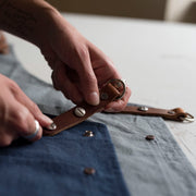 Handcrafted, canvas aprons that are made in Britain with pockets and leather trim and straps.