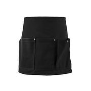Handcrafted, black canvas waist (half)-apron; made in Britain with leather pocket.