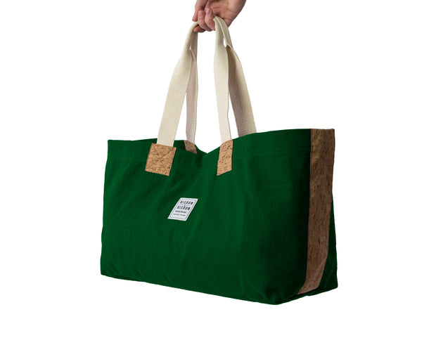A green canvas market bag