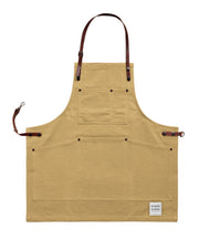 Children's handcrafted trade brown canvas apron with removable leather straps: made in Britain.