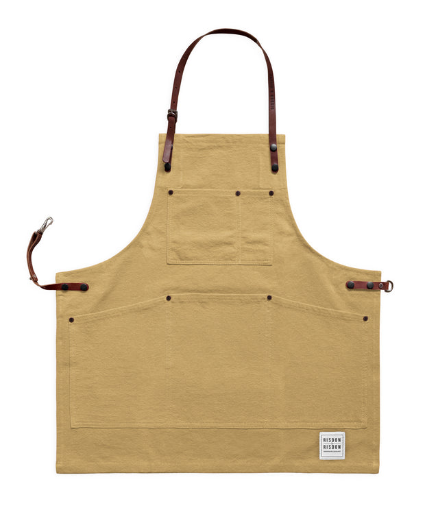 Children's handcrafted trade brown canvas apron with removable leather straps: made in Britain.