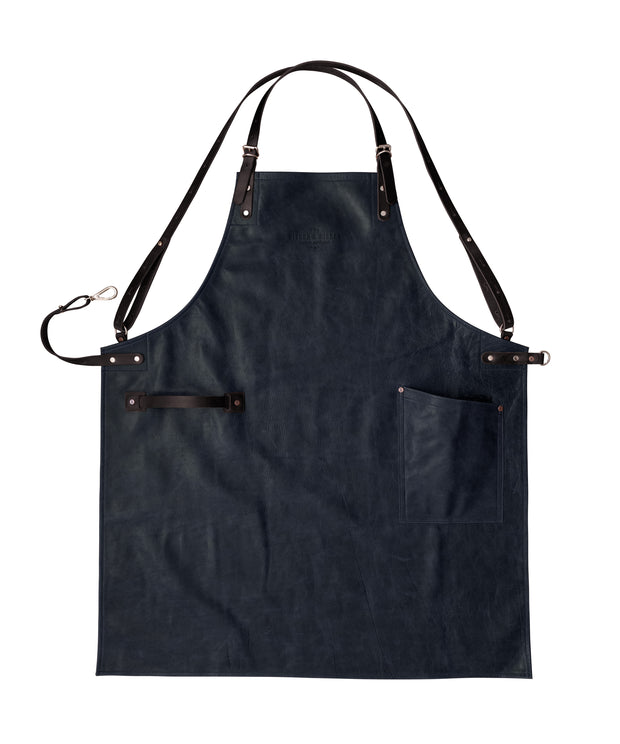 An all leather handcrafted apron with removeable straps. made in britan