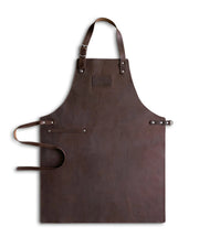 Handcrafted brown leather apron with matching leather straps: made in Britain.