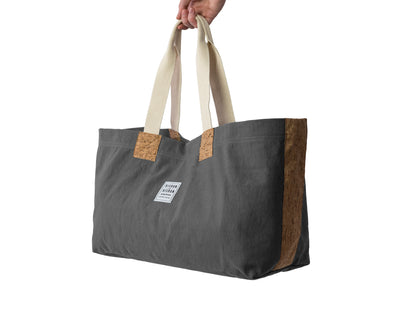 risdon and risdon canvas cork market tote bag vegan sustainable shopping beach college gym baby changing luggage school college book accessory designed in England handmade in Britain heritage grey 