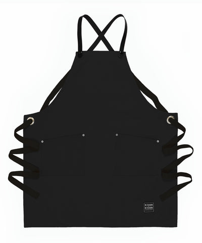 Handcrafted, black canvas apron; made in Britain with removable straps.