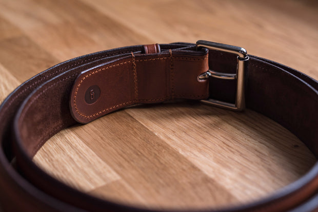 Hand Finished Full Grain Leather Belt - Suede Lined. 