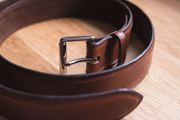 Hand Finished Full Grain Leather Belt - Suede Lined. 